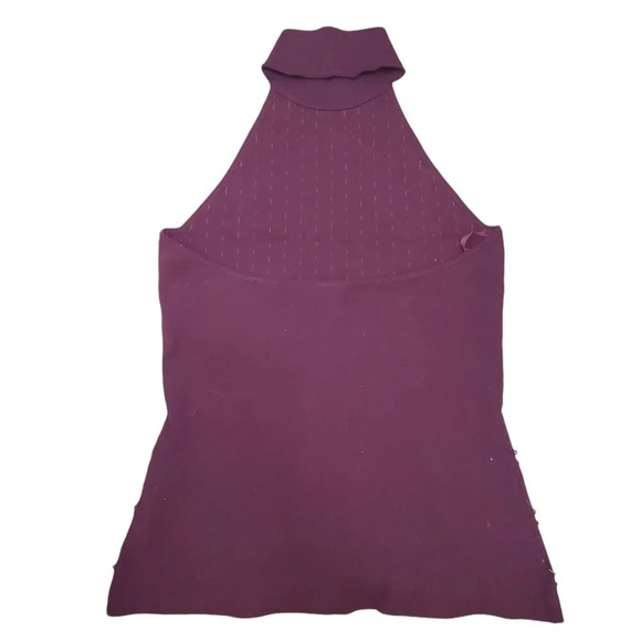 Reba Women's Burgundy Silk Blend Heavy Bead Sequin Choker Neck Knit Halter Top L - Picture 5 of 5